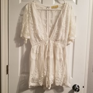 Deep v lace romper